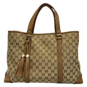 Gucci Marrakech Tote Bag 295326 Dark Brown Beige Light Brown Jacquard Leather